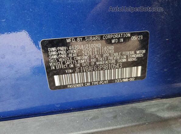 JF1VBAF63P9810543 2023 SUBARU WRX Синий Вид подкапотного пространства