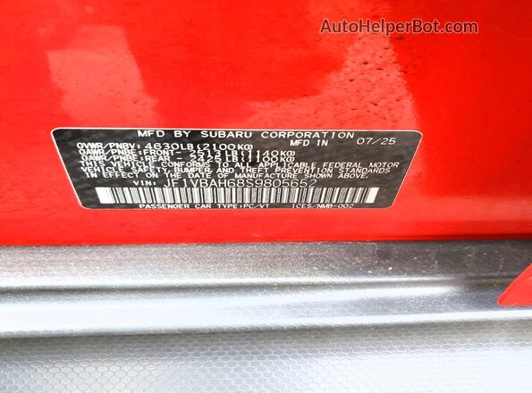 JF1VBAH68S9805652 2025 SUBARU WRX Red Widok komory silnika