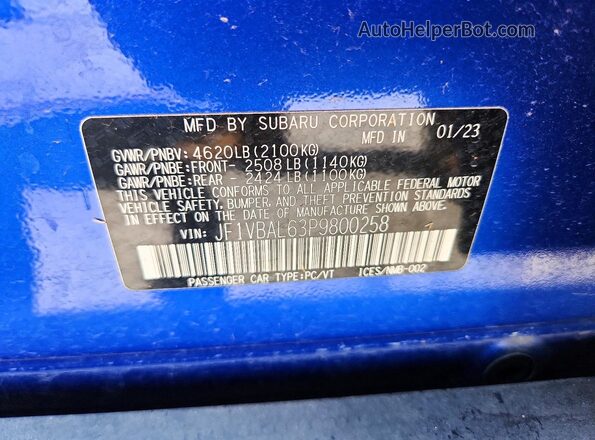 JF1VBAL63P9800258 2023 SUBARU WRX Blue Widok komory silnika