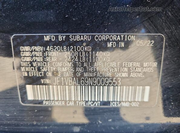JF1VBAL69N9009553 2022 SUBARU WRX Черный Вид подкапотного пространства