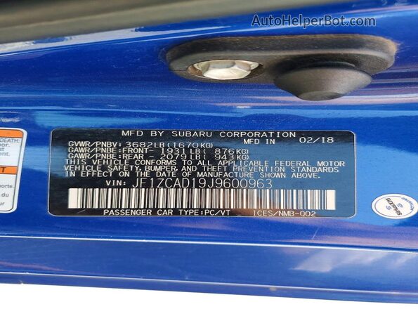 JF1ZCAD19J9600963 2018 SUBARU BRZ Blue Вид підкапотного простору