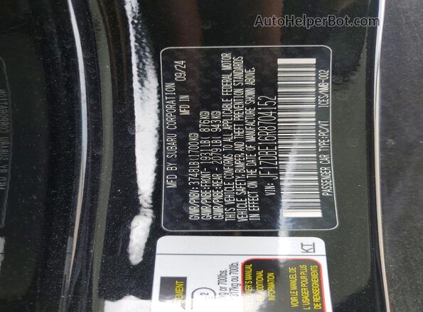 JF1ZDBE16R8704152 2024 SUBARU BRZ Black Widok naklejki z numerem VIN