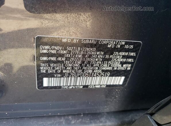 JF2BUPDD5TY452519 2026 SUBARU OUTBACK Gray Вид підкапотного простору