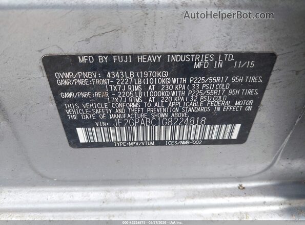JF2GPABC1G8224818 2016 SUBARU CROSSTREK Бирюзовый Вид подкапотного пространства