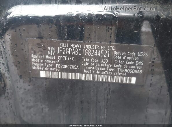 JF2GPABC1G8244521 2016 SUBARU CROSSTREK Черный Вид подкапотного пространства