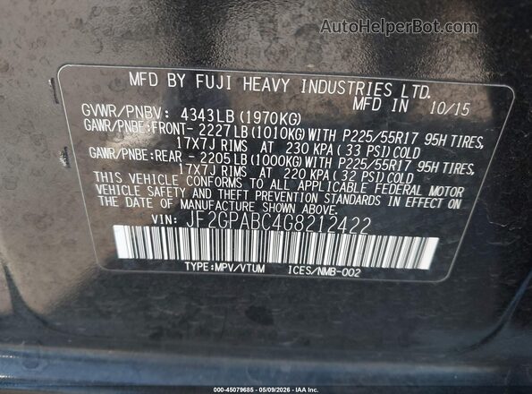 JF2GPABC4G8212422 2016 SUBARU CROSSTREK Черный Вид подкапотного пространства