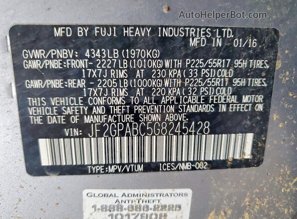 JF2GPABC5G8245428 2016 SUBARU CROSSTREK Синий Вид подкапотного пространства