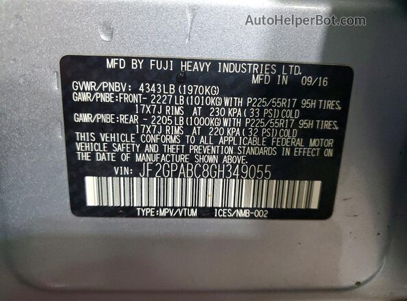 JF2GPABC8GH349055 2016 SUBARU CROSSTREK Серебряный Вид подкапотного пространства