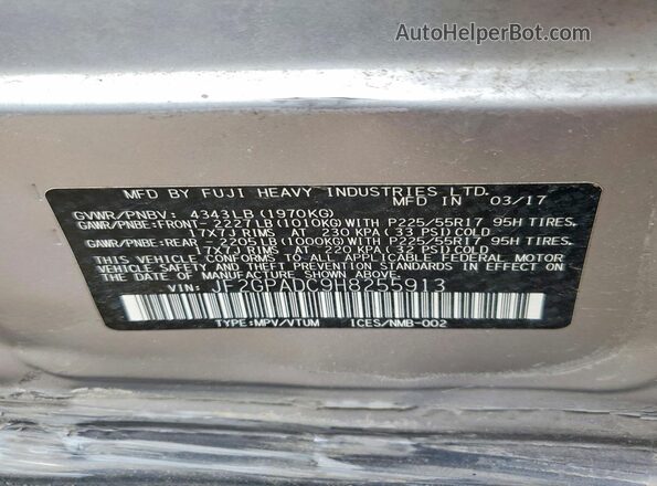 JF2GPADC9H8255913 2017 SUBARU CROSSTREK Серебряный Вид подкапотного пространства