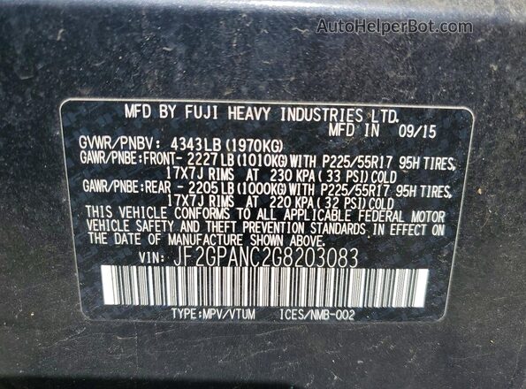 JF2GPANC2G8203083 2016 SUBARU CROSSTREK Black Вид підкапотного простору