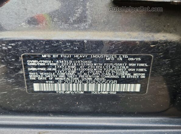 JF2GPANC3G8205098 2016 SUBARU CROSSTREK Черный Вид наклейки с VIN-кодом