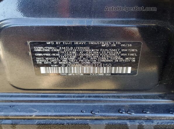 JF2GPANC9G8314150 2016 SUBARU CROSSTREK Black VIN sticker view