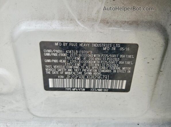 JF2GPANCXGH296791 2016 SUBARU CROSSTREK White Вид підкапотного простору