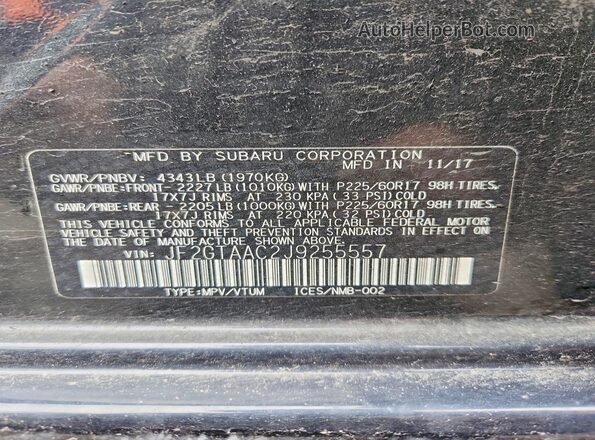 JF2GTAAC2J9255557 2018 SUBARU CROSSTREK Black Вид наклейки з VIN-кодом
