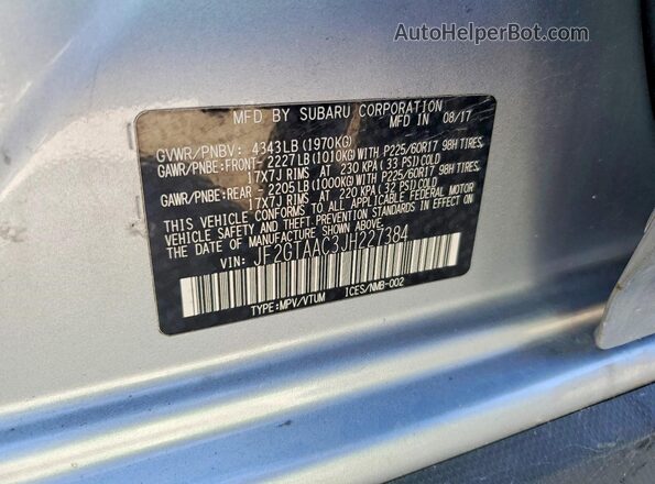 JF2GTAAC3JH227384 2018 SUBARU CROSSTREK Silver Vista del compartimento del motor