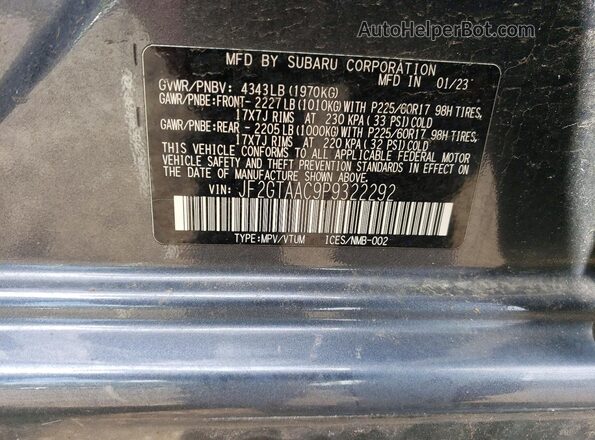 JF2GTAAC9P9322292 2023 SUBARU CROSSTREK Charcoal Widok komory silnika