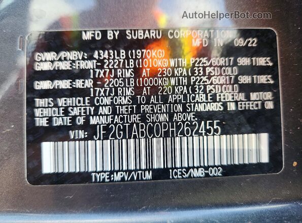 JF2GTABC0PH262455 2023 SUBARU CROSSTREK Серый Вид подкапотного пространства