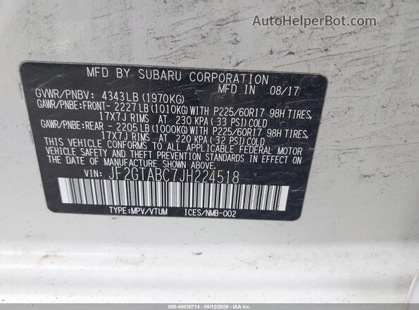 JF2GTABC7JH224518 2018 SUBARU CROSSTREK Белый Вид подкапотного пространства