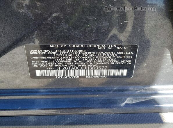 JF2GTABCXJH309577 2018 SUBARU CROSSTREK Charcoal Панорамний вид салону 360°