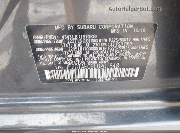 JF2GTAEC6L8201648 2020 SUBARU CROSSTREK Серый Вид подкапотного пространства