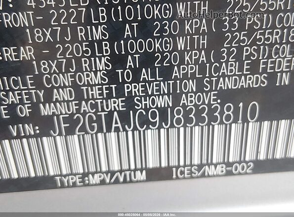 JF2GTAJC9J8333810 2018 SUBARU CROSSTREK Серый Вид подкапотного пространства