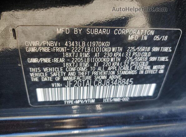 JF2GTALC8J8348845 2018 SUBARU CROSSTREK Черный Панорамный вид салона 360°