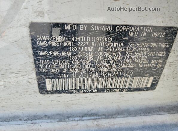 JF2GTAMC9KH241349 2019 SUBARU CROSSTREK White VIN կոդի պիտակի տեսք