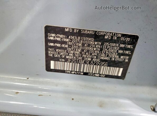 JF2GTAMC9L8235956 2020 SUBARU CROSSTREK Blue VIN sticker view