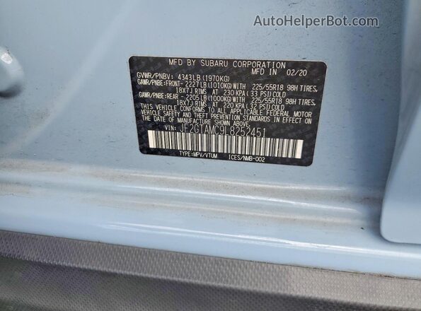 JF2GTAMC9L8252451 2020 SUBARU CROSSTREK Blue Widok naklejki z numerem VIN