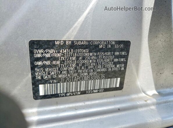 JF2GTAPC0M8308676 2021 SUBARU CROSSTREK Silver Vista de la etiqueta del VIN
