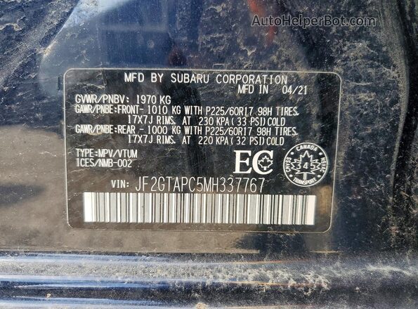 JF2GTAPC5MH337767 2021 SUBARU CROSSTREK Blue სალონის 360-გრადუსიანი ხედი