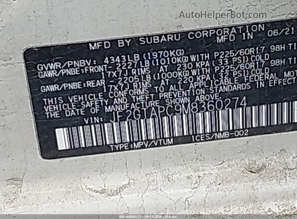 JF2GTAPC9M8360274 2021 SUBARU CROSSTREK Белый Вид подкапотного пространства