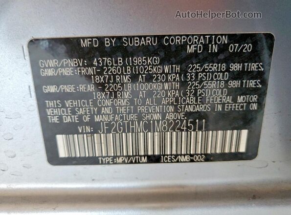 JF2GTHMC1M8224511 2021 SUBARU CROSSTREK Silver Widok komory silnika