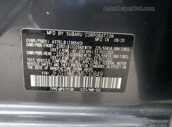 JF2GTHMC2M8230849 2021 SUBARU CROSSTREK Gray VIN sticker view