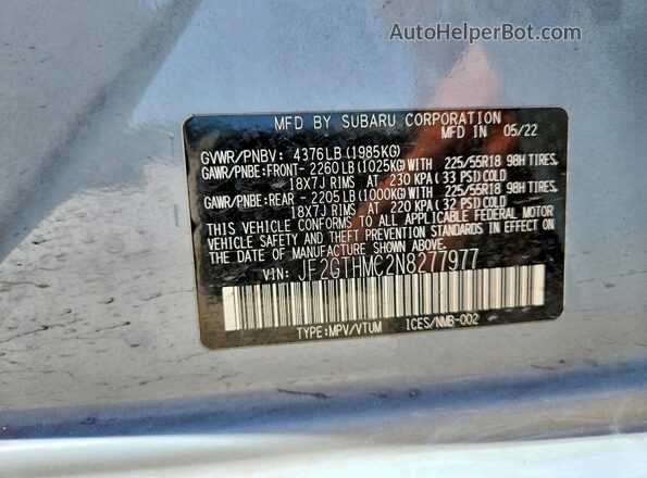 JF2GTHMC2N8277977 2022 SUBARU CROSSTREK Blue Widok naklejki z numerem VIN