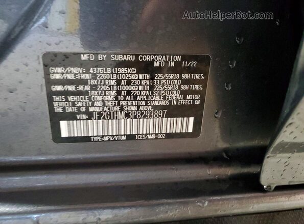 JF2GTHMC3P8293897 2023 SUBARU CROSSTREK Gray Widok wnętrza 360 stopni