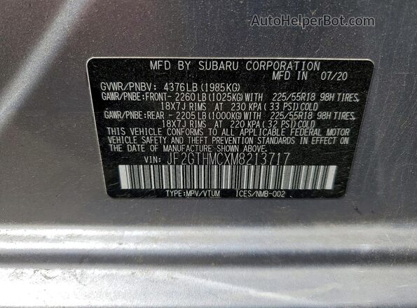 JF2GTHMCXM8213717 2021 SUBARU CROSSTREK Silver Vista de la etiqueta del VIN