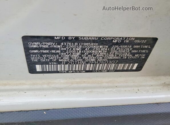 JF2GTHNC2PH260307 2023 SUBARU CROSSTREK Белый Вид наклейки с VIN-кодом