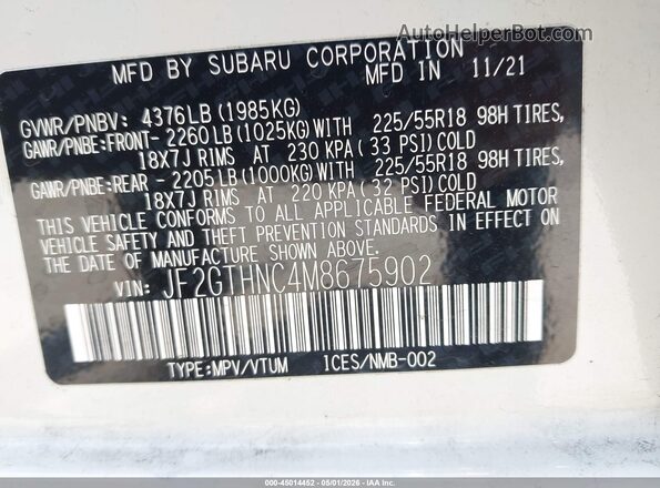 JF2GTHNC4M8675902 2021 SUBARU CROSSTREK Белый Вид подкапотного пространства