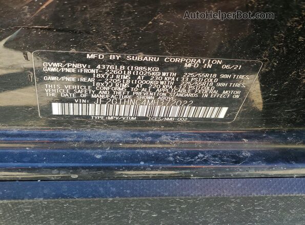 JF2GTHNC4MH372022 2021 SUBARU CROSSTREK Blue Вид підкапотного простору