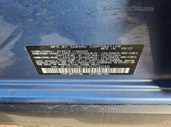 JF2GTHNC5PH254646 2023 SUBARU CROSSTREK Синий Вид наклейки с VIN-кодом