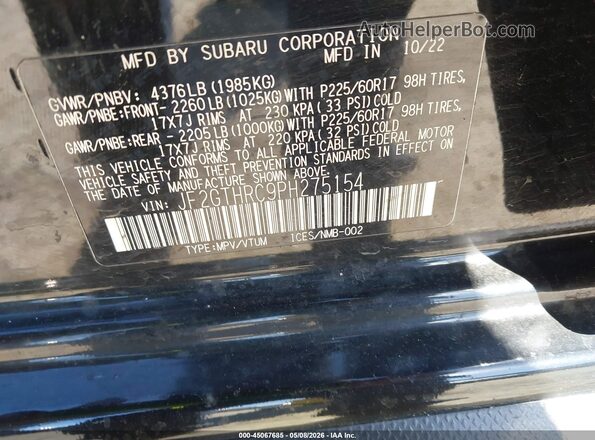 JF2GTHRC9PH275154 2023 SUBARU CROSSTREK Черный Вид подкапотного пространства