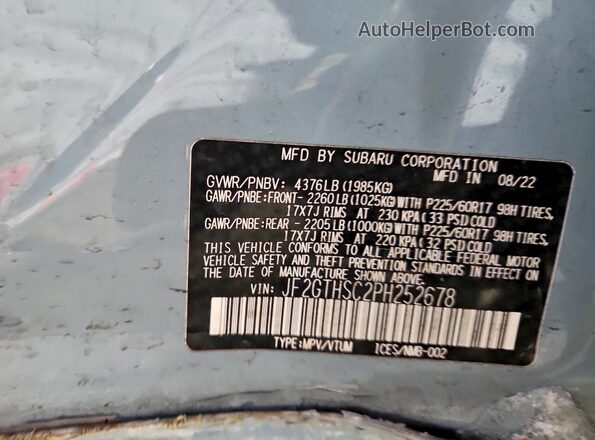 JF2GTHSC2PH252678 2023 SUBARU CROSSTREK Gray Vista del compartimento del motor