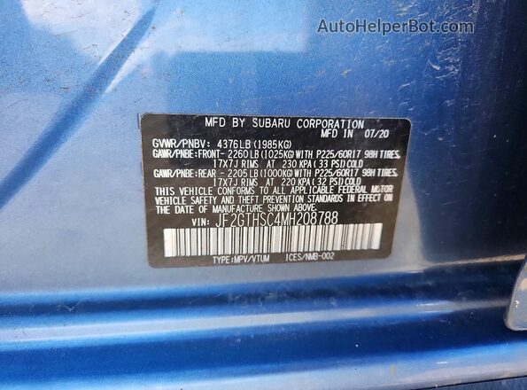 JF2GTHSC4MH208788 2021 SUBARU CROSSTREK Blue Vista de la etiqueta del VIN