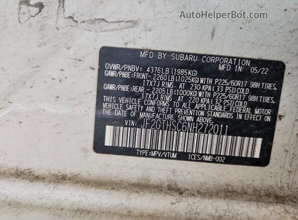 JF2GTHSC6NH272011 2022 SUBARU CROSSTREK White Vista del compartimento del motor