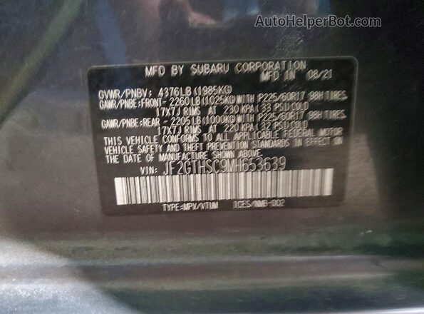 JF2GTHSC9MH653639 2021 SUBARU CROSSTREK Gray სალონის 360-გრადუსიანი ხედი