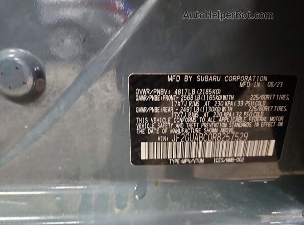 JF2GUABC0R8257529 2024 SUBARU CROSSTREK Gray Widok wnętrza 360 stopni