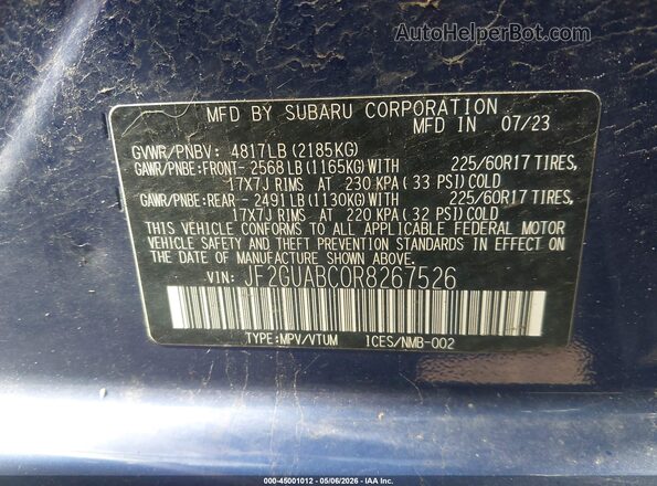 JF2GUABC0R8267526 2024 SUBARU CROSSTREK Синий Вид подкапотного пространства
