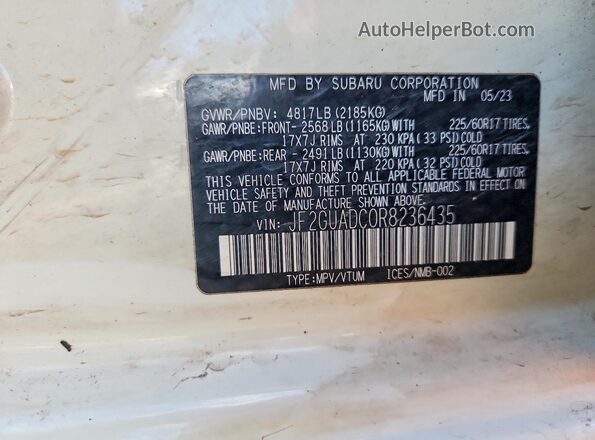 JF2GUADC0R8236435 2024 SUBARU CROSSTREK White სალონის 360-გრადუსიანი ხედი