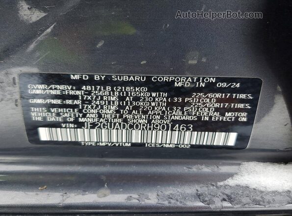 JF2GUADC0RH901463 2024 SUBARU CROSSTREK Серый Вид подкапотного пространства